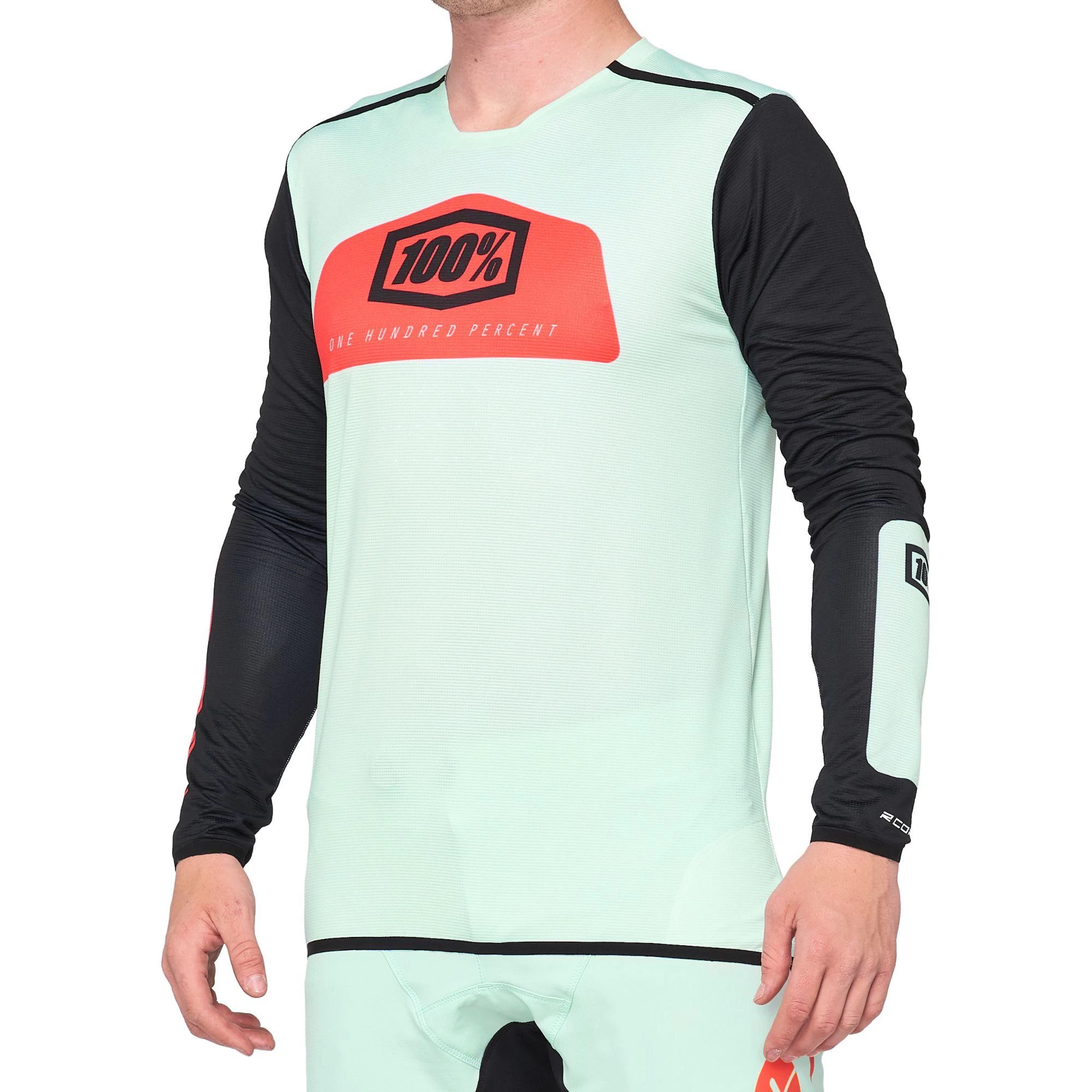 100 Percent R-Core X Long Sleeve Jersey - Fluo Red/Black - Image 2