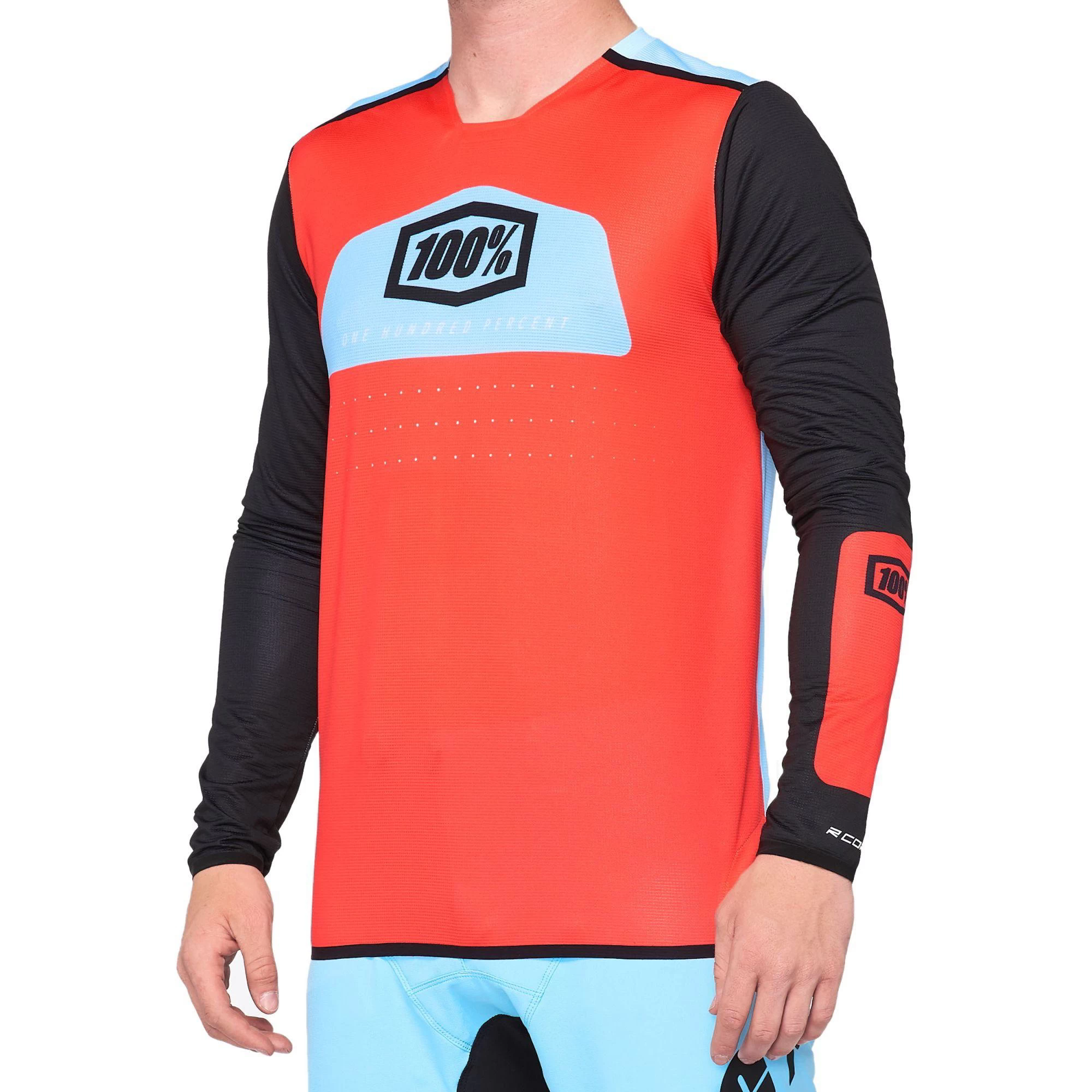 100 Percent R-Core X Long Sleeve Jersey - Fluo Red/Black - Image 4