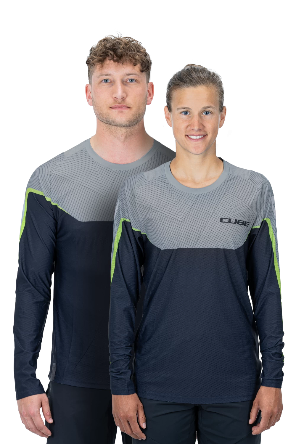 Cube Edge Round Neck Long Sleeve Jersey - Grey/Lime