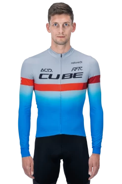 Cube Teamline Long Sleeve Jersey - Blue/Red/Grey