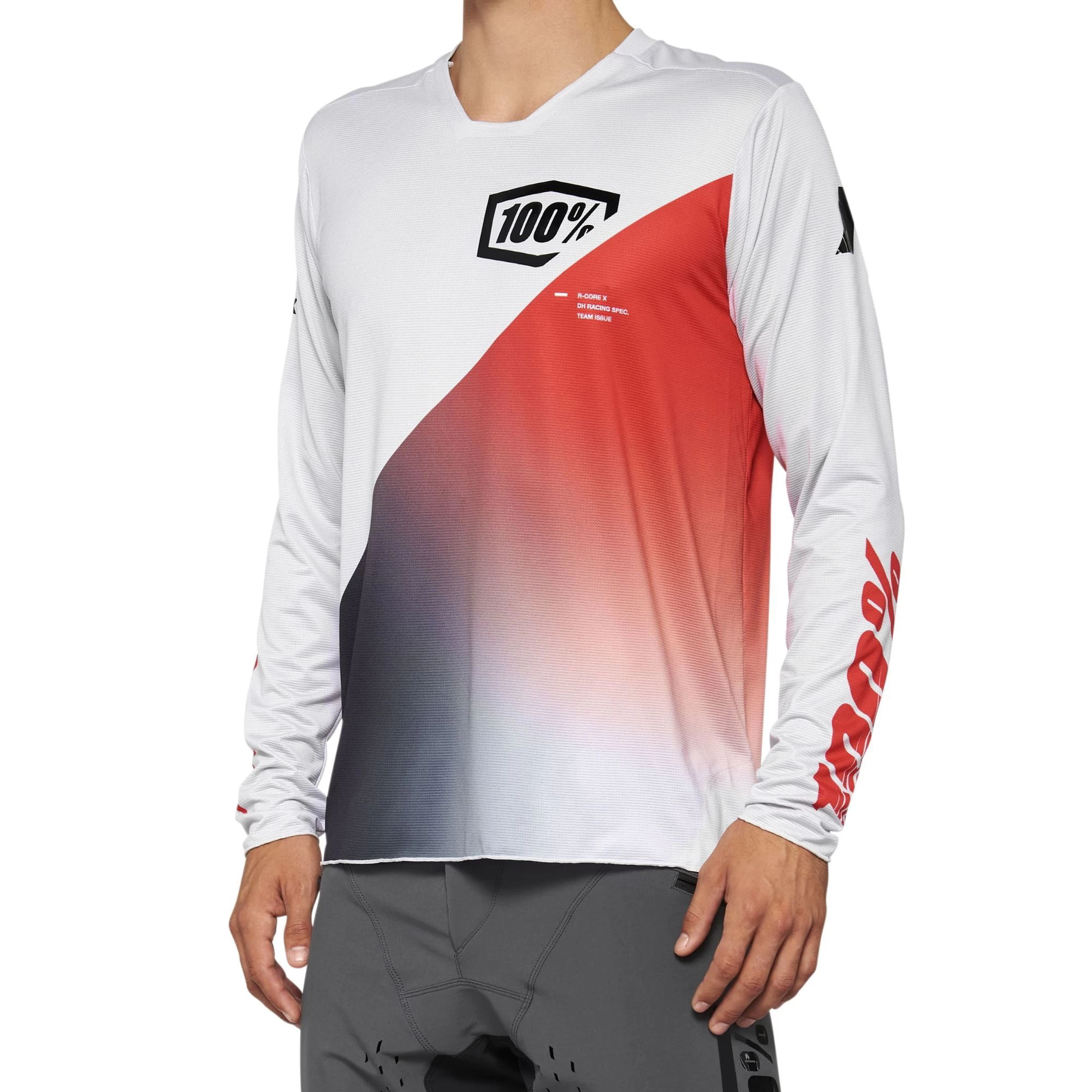 100 Percent R-Core X Men's Long Sleeve Jersey - Grey/Racer Red - Image 4