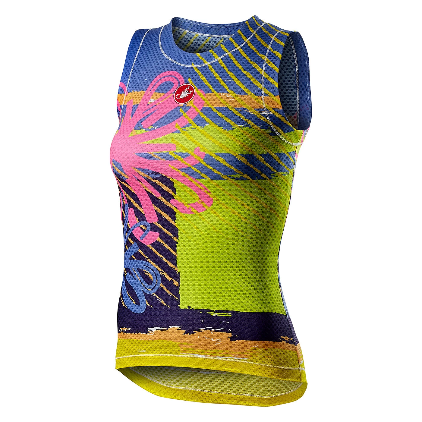 Castelli Pro Mesh Womens Sleeveless Base Layer - Yellow Fluo Flower - Image 4