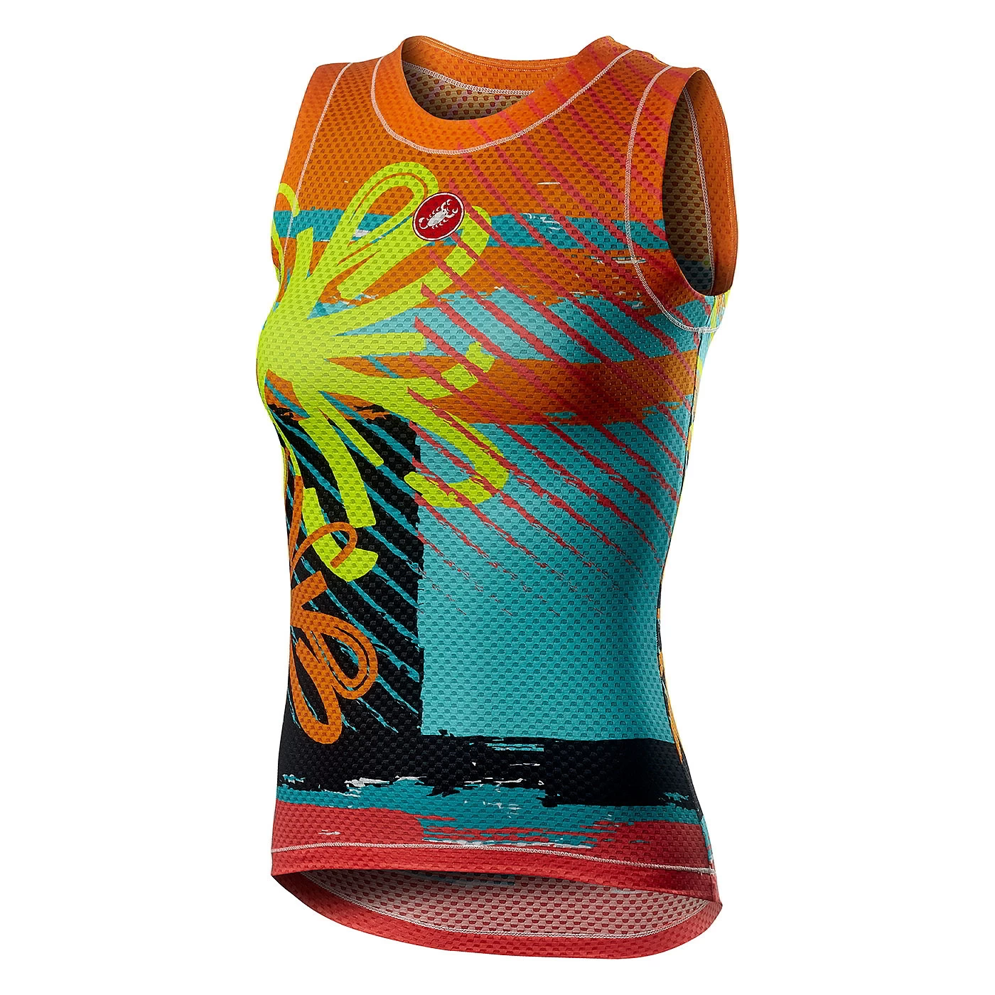 Castelli Pro Mesh Womens Sleeveless Base Layer - Yellow Fluo Flower - Image 3