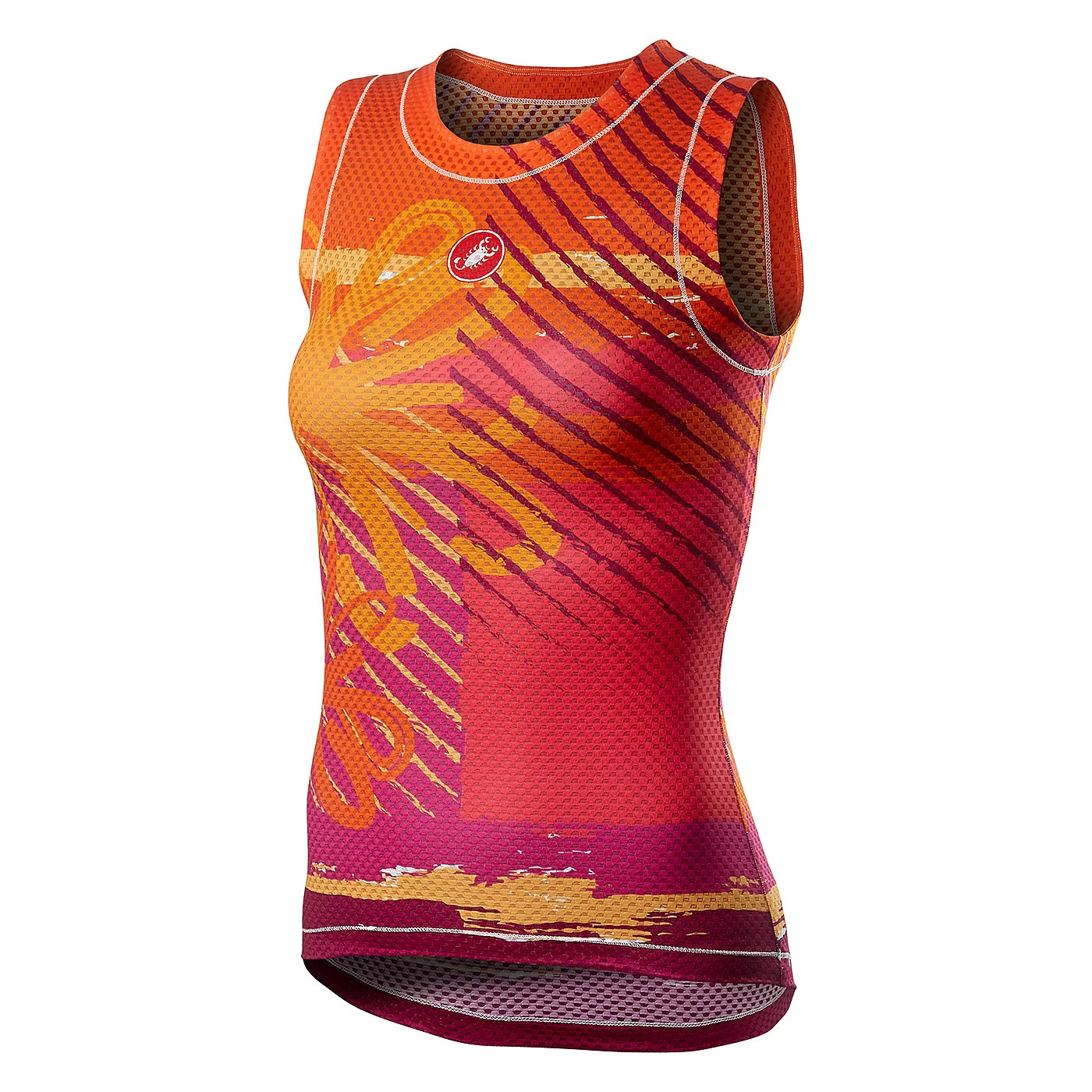 Castelli Pro Mesh Womens Sleeveless Base Layer - Yellow Fluo Flower - Image 2