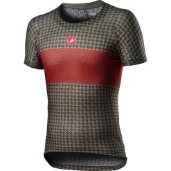 Castelli Pro Mesh Mens Short Sleeve Base Layer Bark - Green/Fiery Red