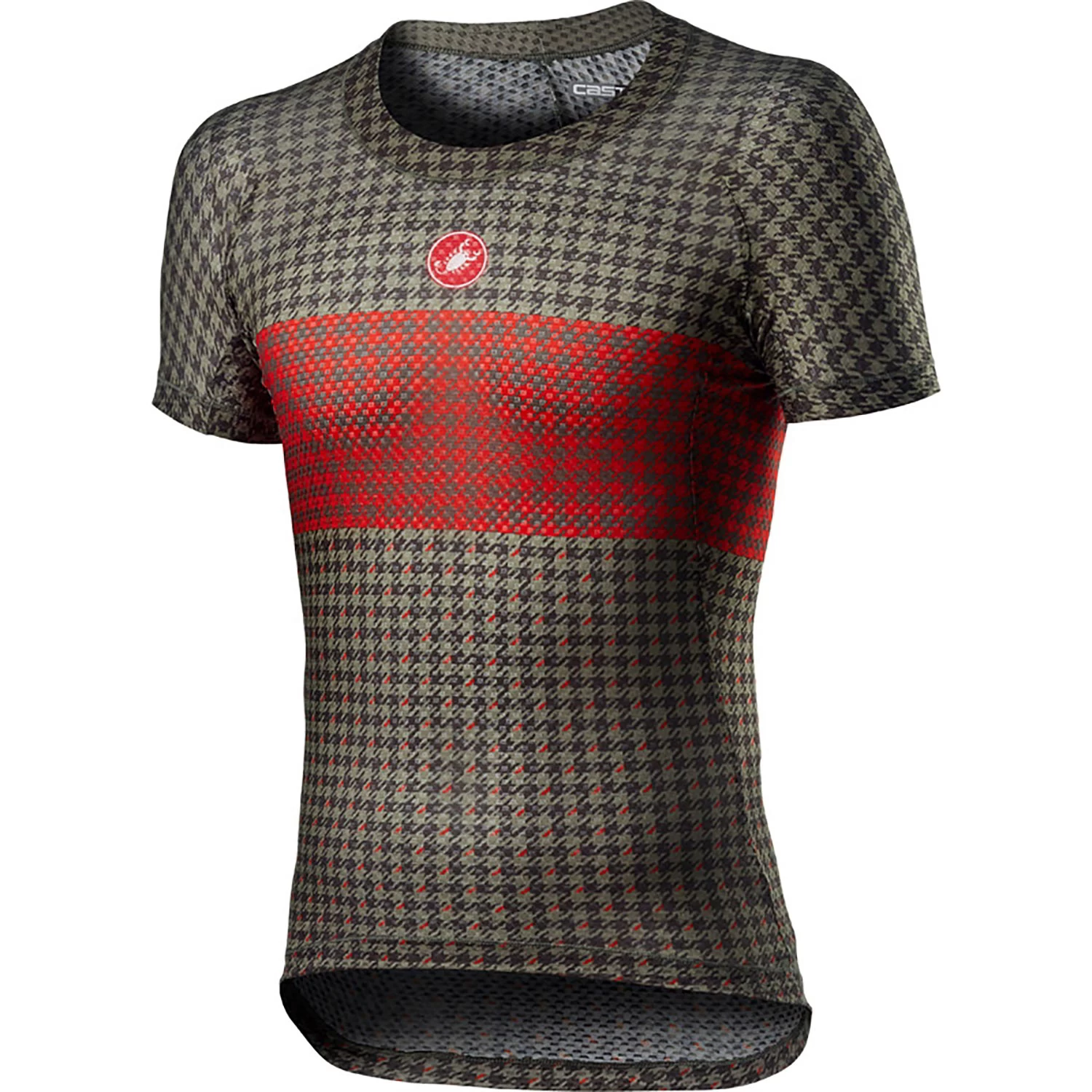 Castelli Pro Mesh Mens Short Sleeve Base Layer Bark - Green/Fiery Red