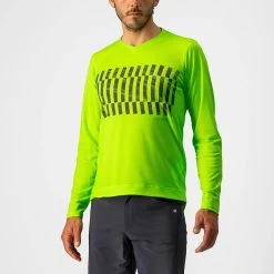 Castelli Trail Tech Men's Long Sleeve T-Shirt - Electric Lime/Dark Lime